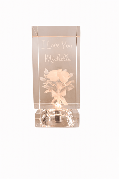 3D Engraved Crystal – “I Love You” Rose (Illuminated, Personalized) - Nifty Decor & More