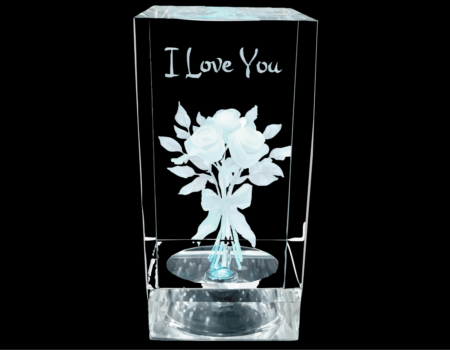 3D Engraved Crystal – “I Love You” Rose (Illuminated, Personalized) - Nifty Decor & More