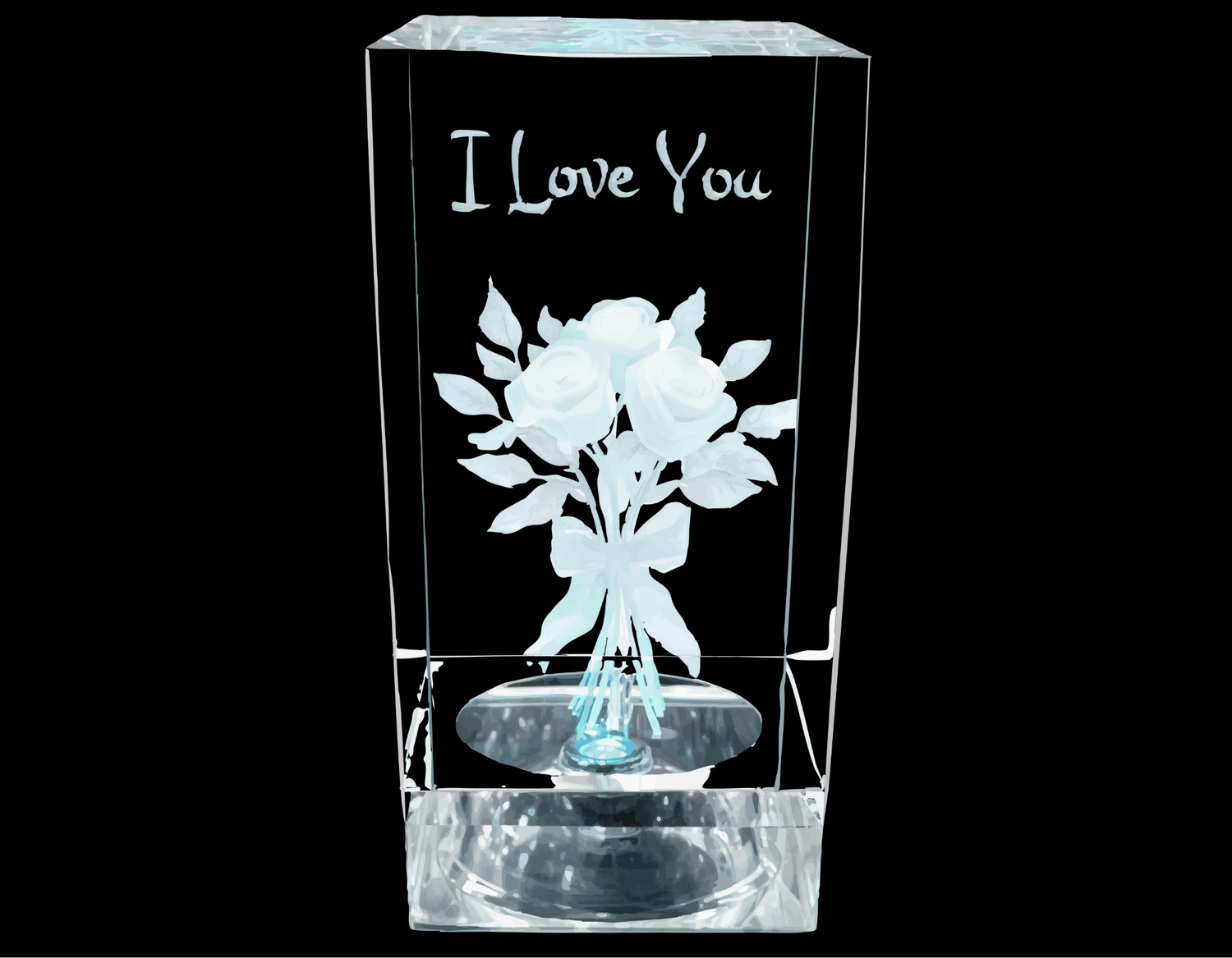 3D Engraved Crystal – “I Love You” Rose (Illuminated, Personalized) - Nifty Decor & More
