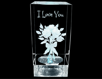 3D Engraved Crystal – “I Love You” Rose (Illuminated, Personalized) - Nifty Decor & More