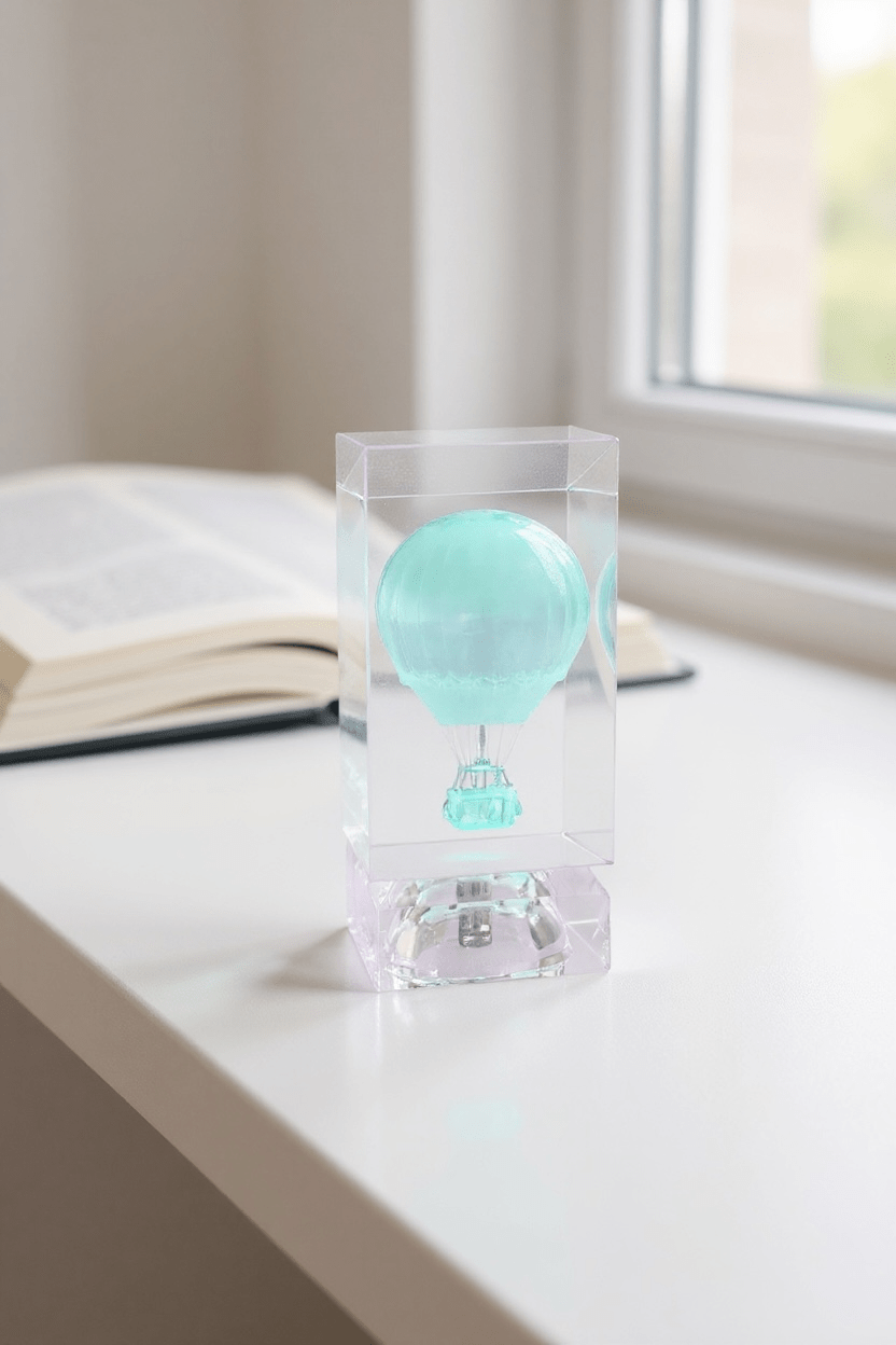 3D Hot Air Balloon Engraved Photo K9 Crystal Rectangle Tall (3.5" x 2" x 2") - Nifty Decor & More