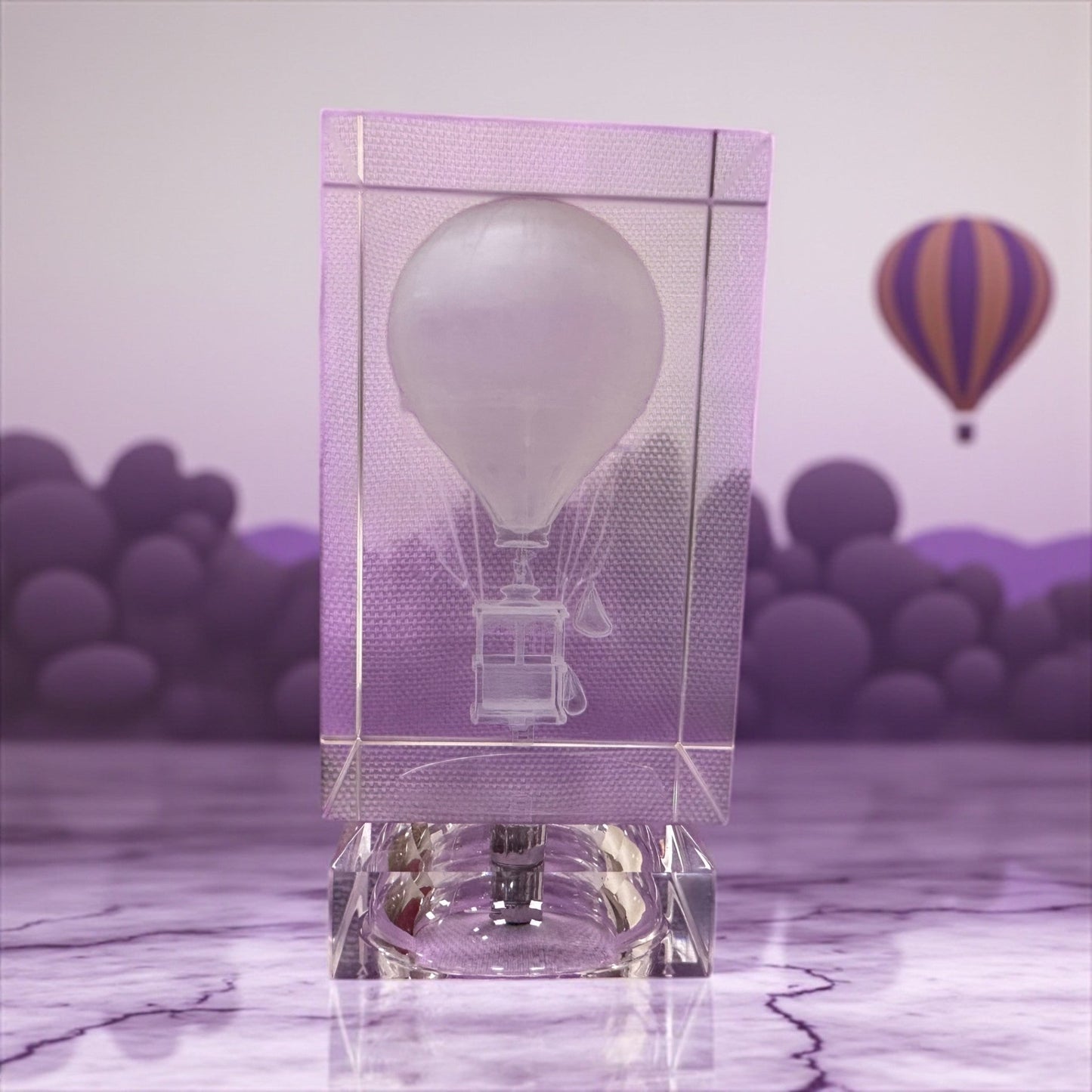 3D Hot Air Balloon Engraved Photo K9 Crystal Rectangle Tall (3.5" x 2" x 2") - Nifty Decor & More