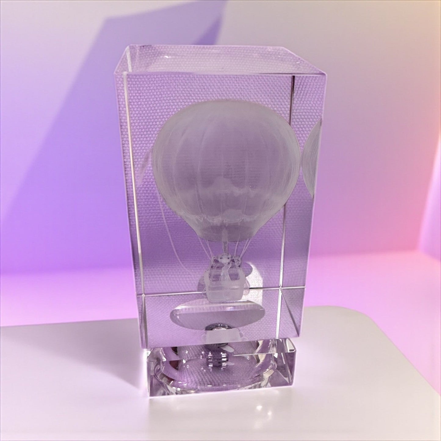 3D Hot Air Balloon Engraved Photo K9 Crystal Rectangle Tall (3.5" x 2" x 2") - Nifty Decor & More