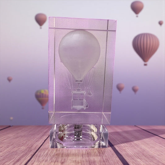 3D Hot Air Balloon Engraved Photo K9 Crystal Rectangle Tall (3.5" x 2" x 2") - Nifty Decor & More