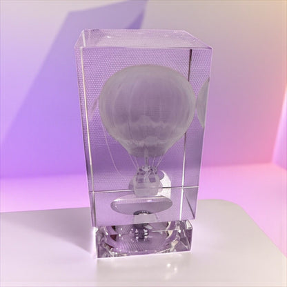 3D Hot Air Balloon Engraved Photo K9 Crystal Rectangle Tall (3.5" x 2" x 2") - Nifty Decor & More