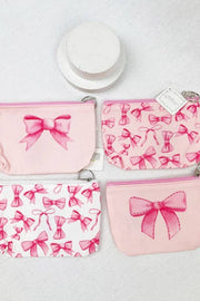 Bow Design Coin Purse, Stylish Pink Croquette Print Accessory, Perfect for Coins and Small Items, Gift for Preppy Style Lovers White Multi Bows