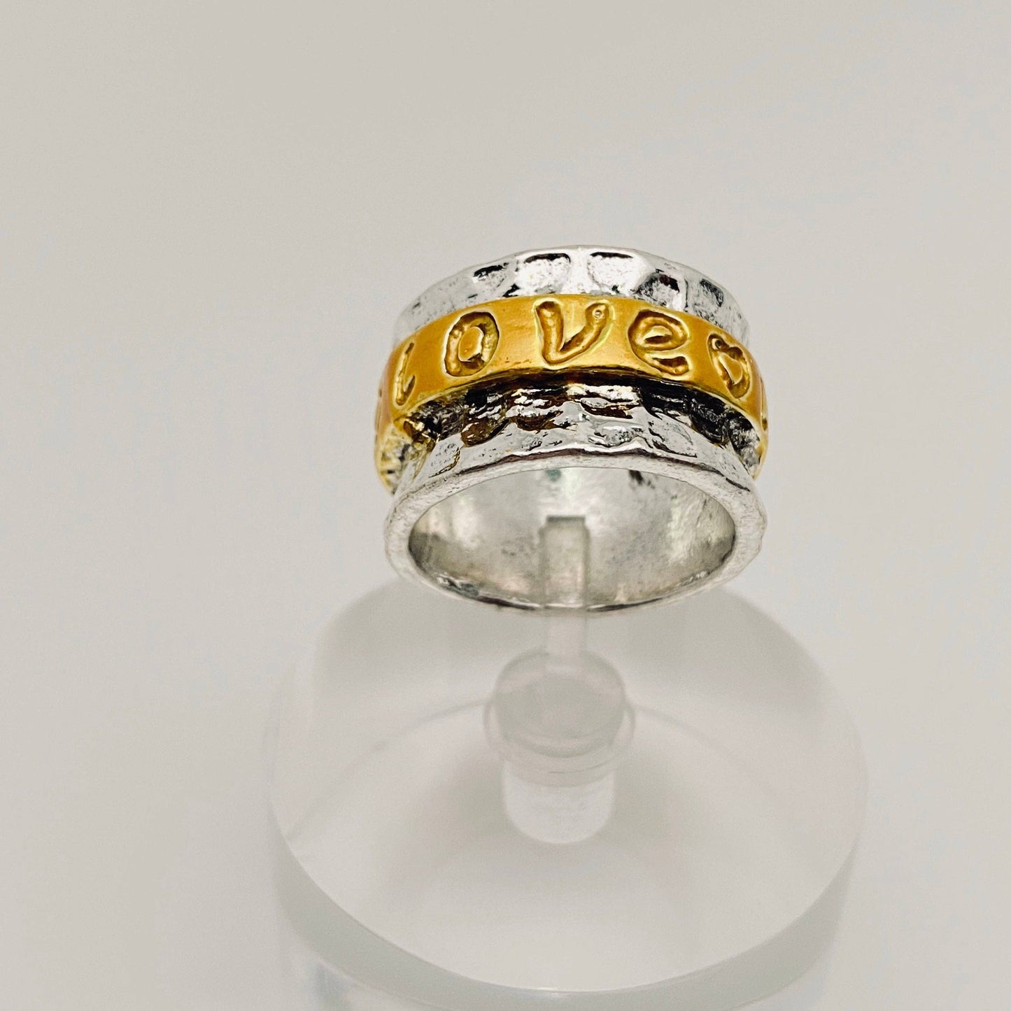 Love Spinner Ring – Two Tone Gold & Silver Engraved Band, Allergy-Free Alloy Ring, Meaningful Gift Jewelry Valentine Jewelry