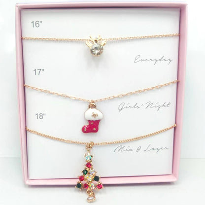 Christmas Charm Pendant Necklace 3pcs Gift Set