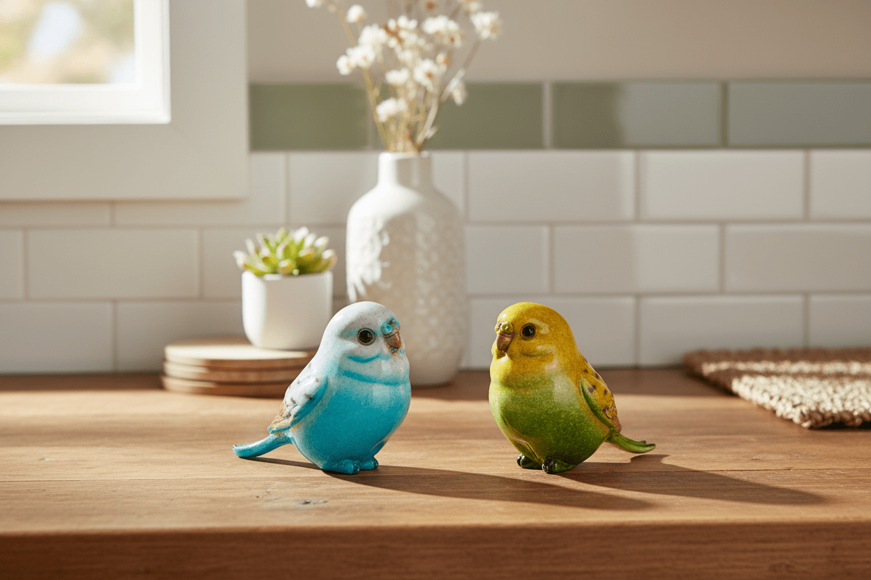 4" Sitting Blue Green Parakeets - Nifty Decor & More