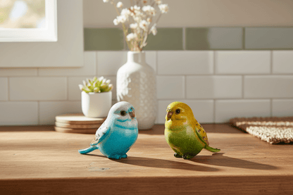 4" Sitting Blue Green Parakeets - Nifty Decor & More