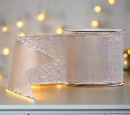4" x 10 Yards Champagne Metallic Wired Ribbon - Luxury Shimmer Christmas Ribbon for Trees & Wreaths - Nifty Decor & More