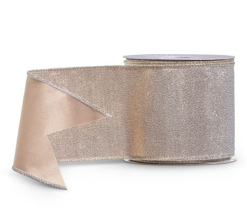 4" x 10 Yards Champagne Metallic Wired Ribbon - Luxury Shimmer Christmas Ribbon for Trees & Wreaths - Nifty Decor & More