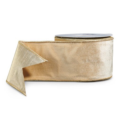 4" X 10 Yds Gold Velvet Wired Ribbon - RAZ - Nifty Decor & More