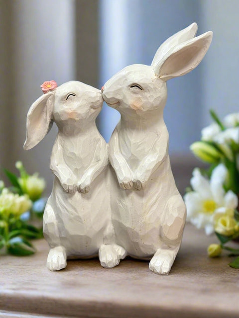 Kissing Bunny Couple Figurine | Cute Resin Wedding & Housewarming Gift for Couples | Adorable Home Decor