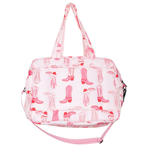 Western Boots Light Pink Weekender Bag, Trendy Travel Tote for Weekend Trips, Sweet Gift for Travelers Tote Bag