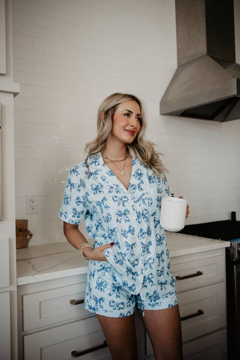 Toile Print Pajamas with Coquette Bows, Adorable Soft Sleepwear for Cozy Nights, Perfect Gift for Girls & Ladies Who Love Cute PJs