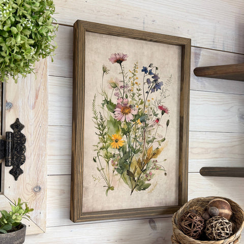 Gathered Wildflowers Framed Canvas Art | Floral Home Decor | Rustic Wall Art for Nature Lovers & Boho Style