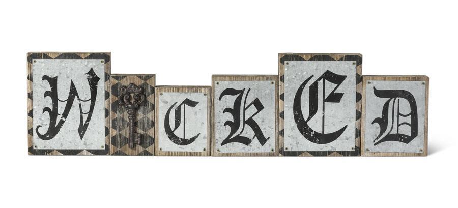 7 Inch Halloween Wood Brick w/Wicked Tin Letters
