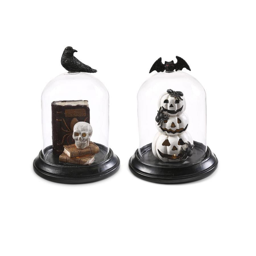 Bat & Crow LED Halloween Glass Cloches w/Timers (2 Styles)