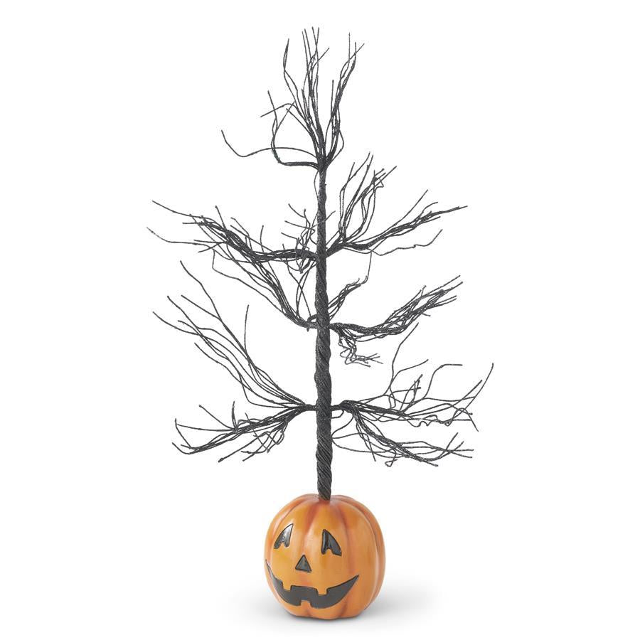 20 Inch Black Glittered Wire Halloween Tree w/Jack O Lantern Base
