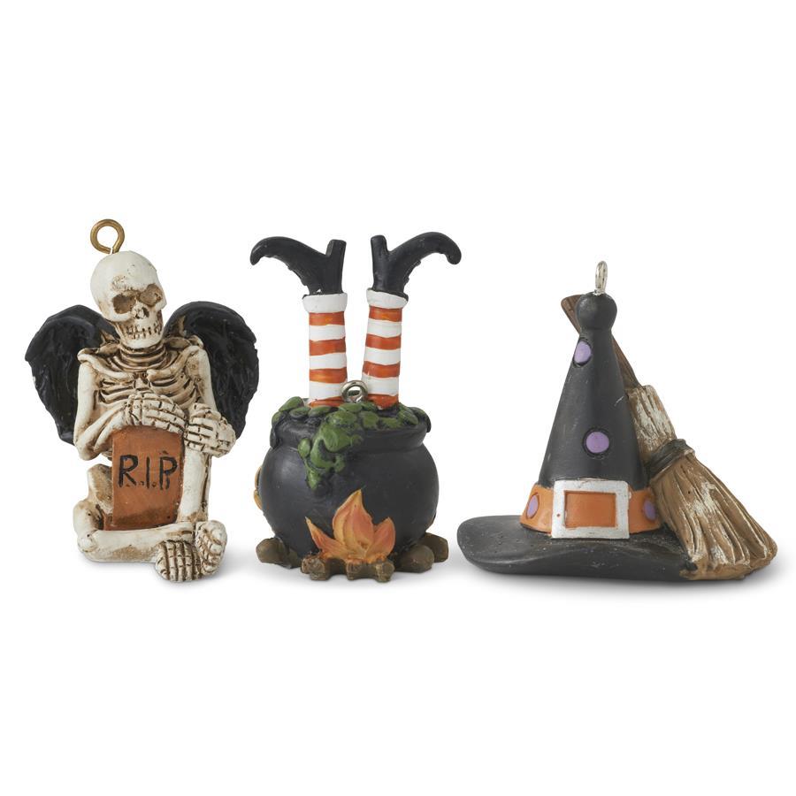 Black Halloween Ornaments (Witch Hat Skeleton Cauldron)