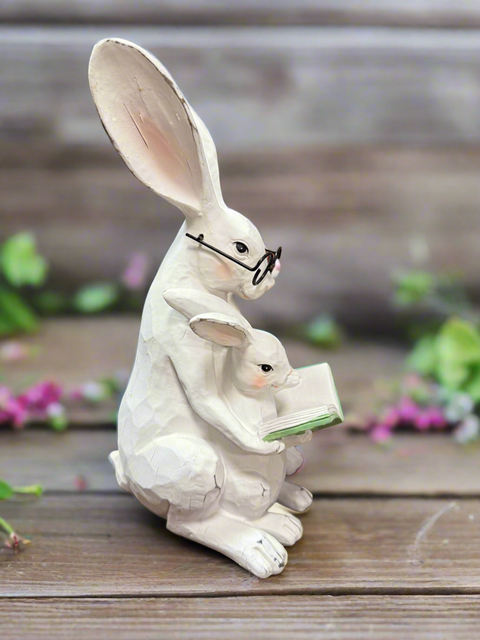 RAZ - 11" Story Time Bunny & Baby Resin Figurine for Easter Spring Decor, Perfect for Home Decoration