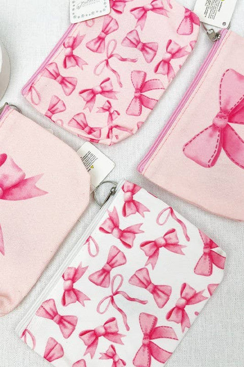 Bow Design Coin Purse, Stylish Pink Croquette Print Accessory, Perfect for Coins and Small Items, Gift for Preppy Style Lovers