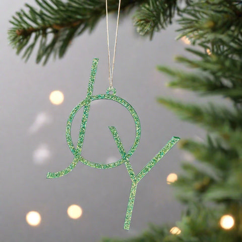 Acrylic Christmas Ornaments  Joy - Green (Silver String)  