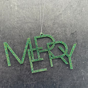 Acrylic Christmas Ornaments  Merry - Green (Silver String)  