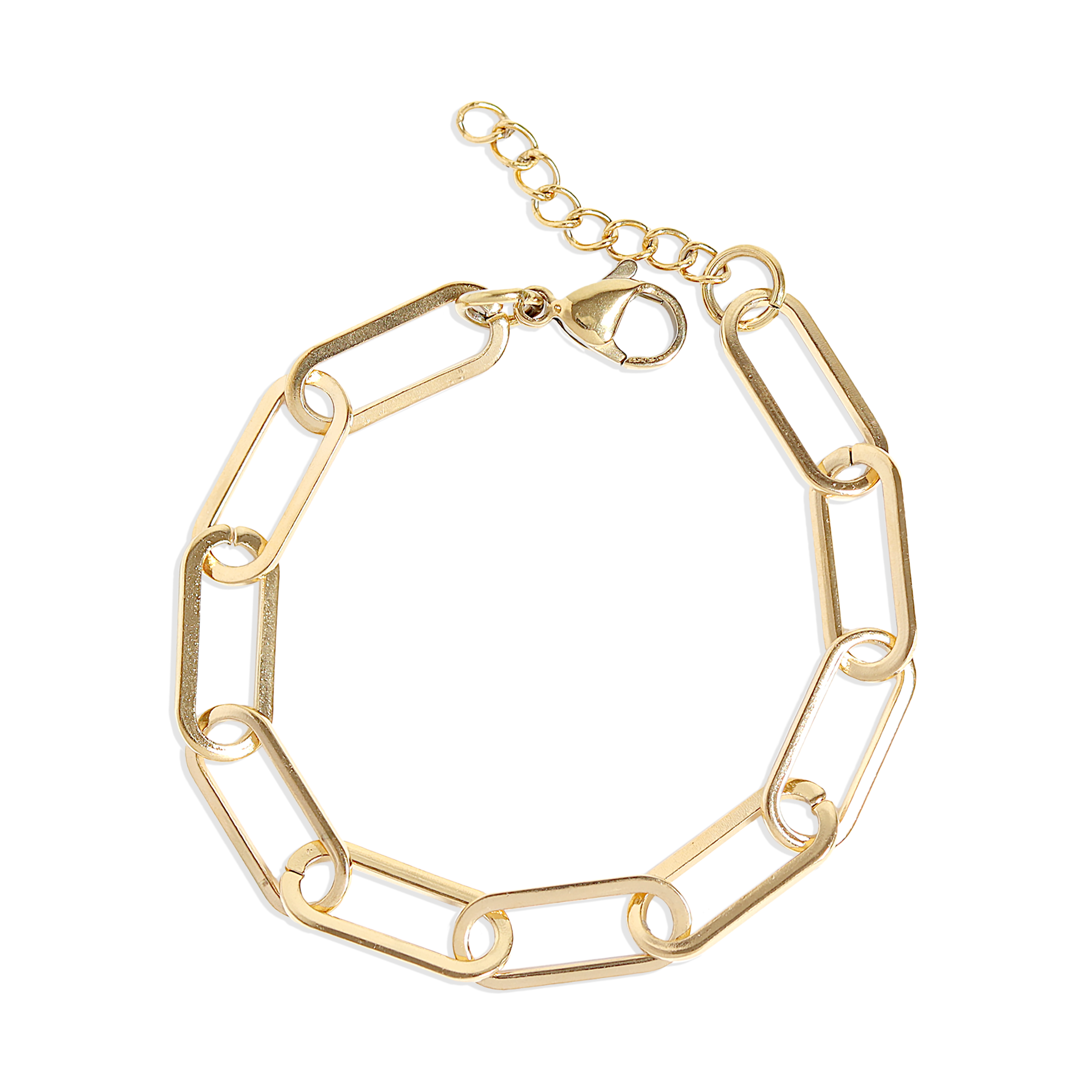 Gold Stainless Steel Paperclip Chain Bracelet + Extension 6.5mm