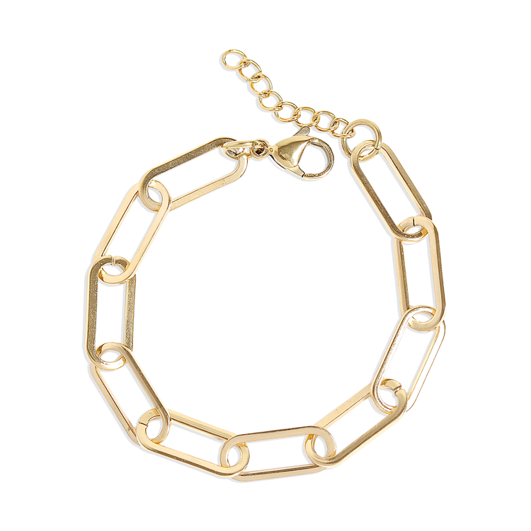 Gold Stainless Steel Paperclip Chain Bracelet + Extension 6.5mm