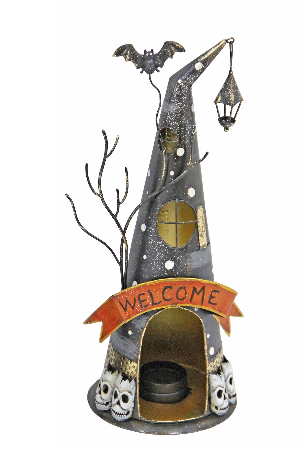 Metal Halloween Witch Hat Candle Holder Statue