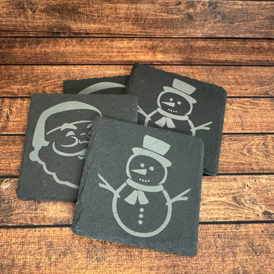 Santa & Snowman Slate Coaster Christmas Coaster Set  