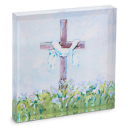 Easter Cross Acrylic Block - 8" Decorative Easter Decor, Religious Gift for Easter, Holiday Home Decoration, Unique Display Piece