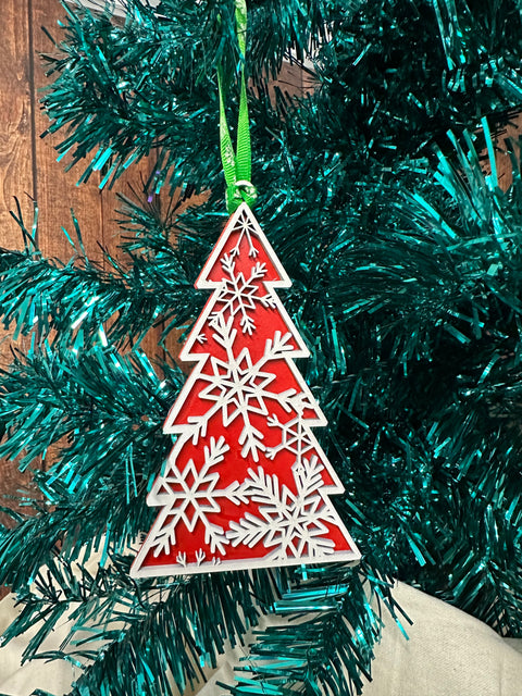 Snowflake Christmas Tree Ornaments  Snowflake 2 - Red  
