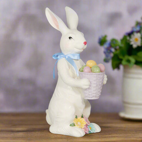 Glittered Bunny Decor - 15" RAZ Resin Bunny for Home Decor, Spring Decoration & Easter Display, Cute Bunny Figurine