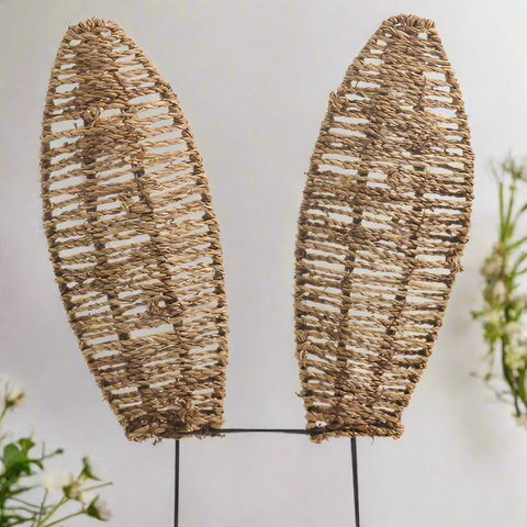 Bunny Ear Stake - 15" Woven Bunny Ear Decor for Indoor Spaces, Cute Rabbit Design for Home Aesthetic & Holiday Decoration