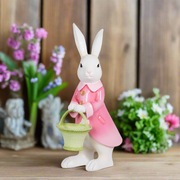 RAZ - 15.5" Bunny Figurine in Pink Jacket, Cute Easter Decoration & Gift, Resin Bunny for Home Decor