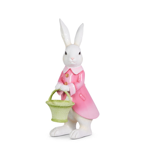 RAZ - 15.5" Bunny Figurine in Pink Jacket, Cute Easter Decoration & Gift, Resin Bunny for Home Decor