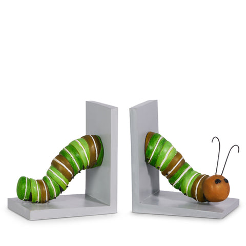 Caterpillar Bookends, 6.5" Cute Resin Animal Decor, Functional Book Holder, Unique Gift for Book Lovers Bookends