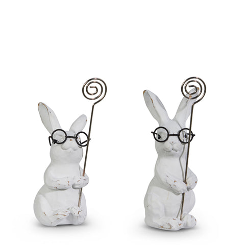 Bunnies with Glasses Place Card Holders - Set of 2, RAZ 5" Easter Table Pieces, Spring Party Decor, Cute Table Decoration