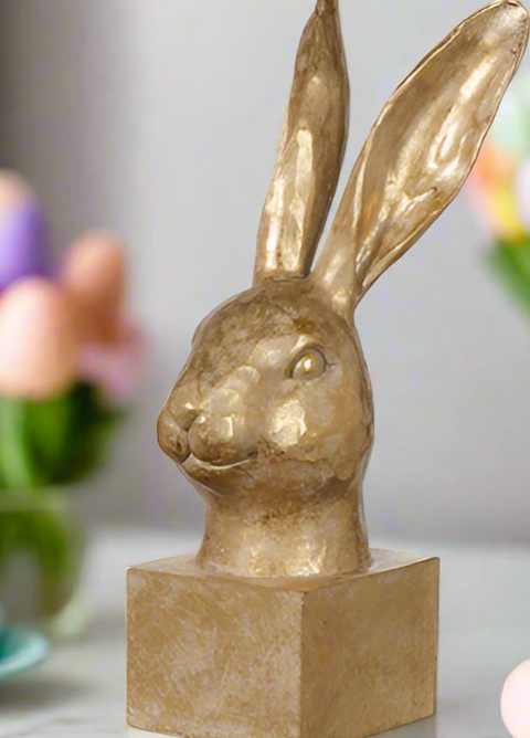 RAZ - 10.5" Gold Rabbit Bust Statue | Elegant Home Decor & Unique Gift for Easter or Spring Celebrations