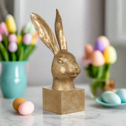 RAZ - 10.5" Gold Rabbit Bust Statue | Elegant Home Decor & Unique Gift for Easter or Spring Celebrations