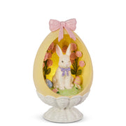 Easter Bunny in Yellow Egg - 12.25" Home Decor, Spring Decoration, Cute Bunny Figurine, Festive Table Centerpiece