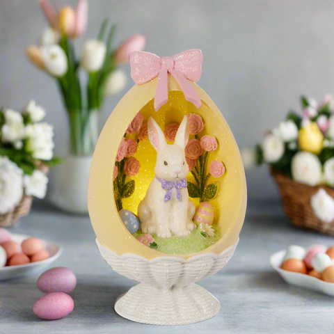 Easter Bunny in Yellow Egg - 12.25" Home Decor, Spring Decoration, Cute Bunny Figurine, Festive Table Centerpiece