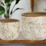 Taupe Floral Cache Pots - 8" Decorative Planters for Home, Eco-Friendly, Stylish Plant Containers & Unique Home Decor