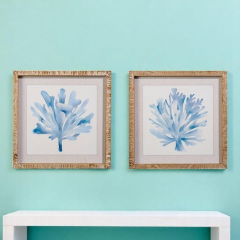 Blue Watercolor Coral Framed Wall Art, 16" Coastal Home Decor, Perfect Beach House Accent, Nautical Gift for Ocean Lovers Ocean Wall Art