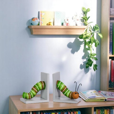 Caterpillar Bookends, 6.5" Cute Resin Animal Decor, Functional Book Holder, Unique Gift for Book Lovers Bookends