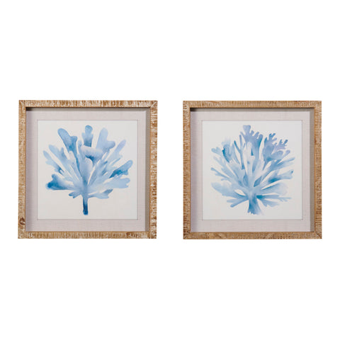 Blue Watercolor Coral Framed Wall Art, 16" Coastal Home Decor, Perfect Beach House Accent, Nautical Gift for Ocean Lovers Ocean Wall Art