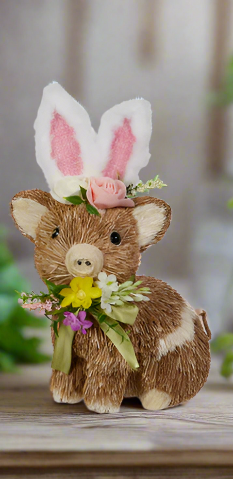 10" Pig with Bunny Ears | RAZ Easter Home Decor | Cute Spring Decoration | Adorable Farmhouse Style 1